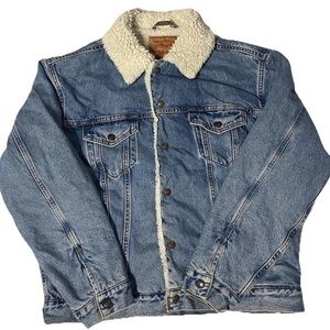 Vintage 80s Levi’s Trucker denim Jacket with Sherpa fur and buttons y2k